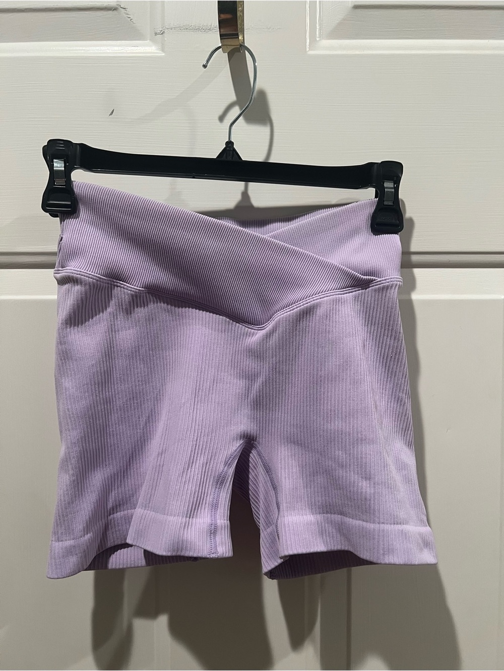 High-Rise Ribbed Bike Shorts in Light Lavender
